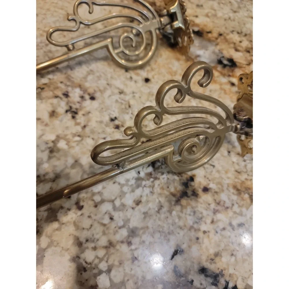 Antique Art Nouveau French Piano Candlestick Sconces Swing Arms Brass Set of 2